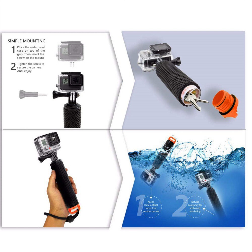 Tay cầm nổi camera Lammcou chống thấm nước tương thích với Camera GoPro Hero 9 8 7 6 5 4 3 3+ 2 1 | BigBuy360 - bigbuy360.vn