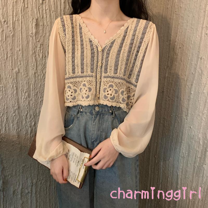 Áo nữ tay dài cổ chữ V thời trang quyến rũ