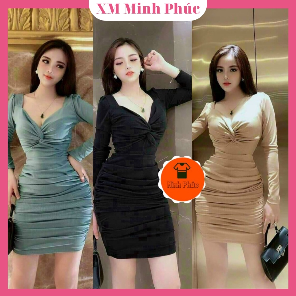 Đầm Ôm Body Tay Dài Sexy, Váy Body Nhún Freesize Dưới 55kg Sang Chảnh Siêu Xinh Thời Trang Nữ Minh Phúc