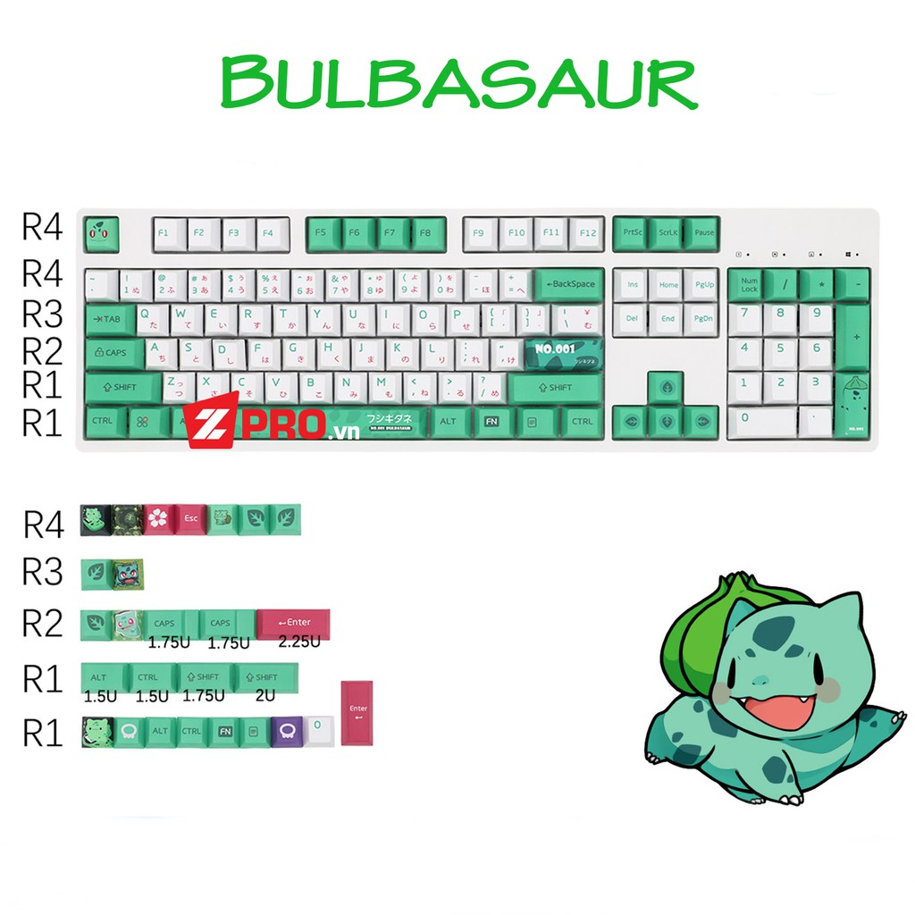 [Mã 154ELSALE2 giảm 7% đơn 300K] Bộ Keycap PBT Pokemon 131 Phím