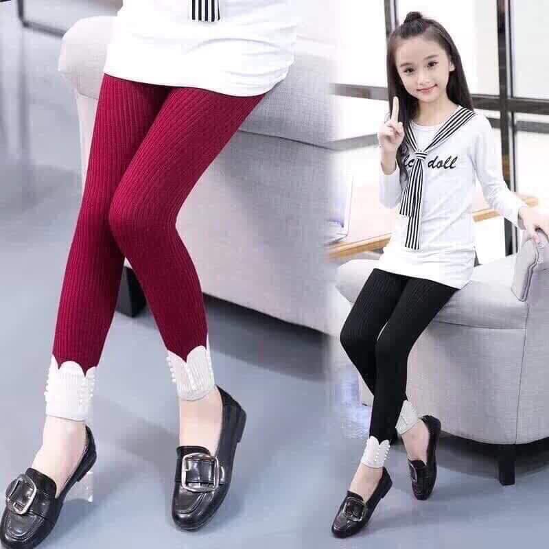 Quần tất len tăm cho bé gái đính hạt đá - Quần legging len tăm cho bé từ 3-10 tuổi Only