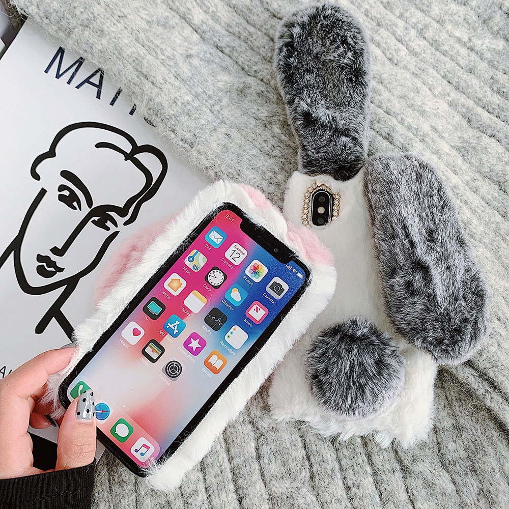 Ốp Điện Thoại Lông Nhung Hình Tai Thỏ Cho iPhone 13 Pro Max 12 Mini 11 Pro Max XS Max X XR SE 6 6S 7 8 Plus