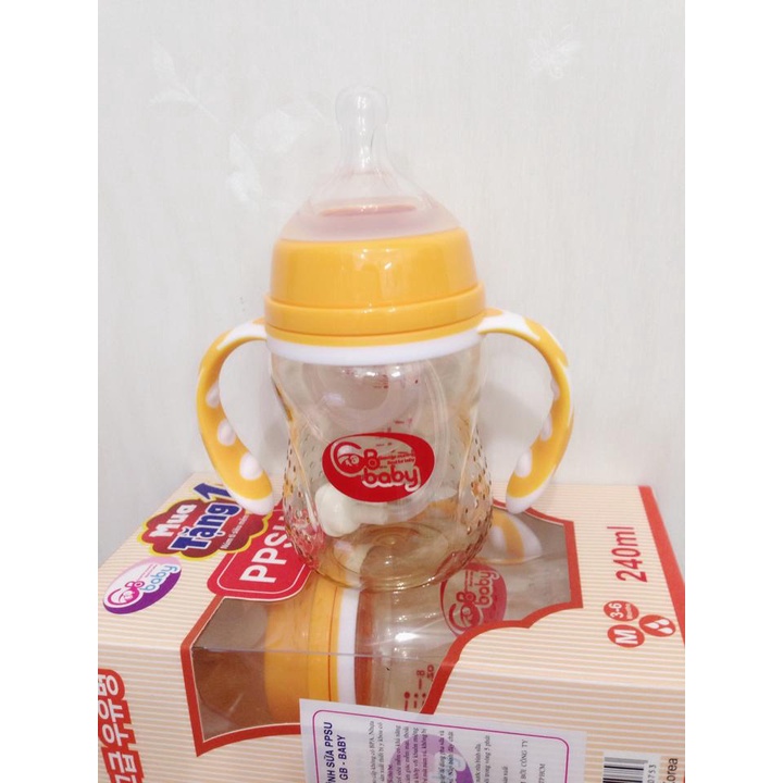 Bình sữa nhựa PPSU cao cấp cổ rộng GB BABY kèm tay cầm và van chống sặc 180ml - Hàn Quốc
