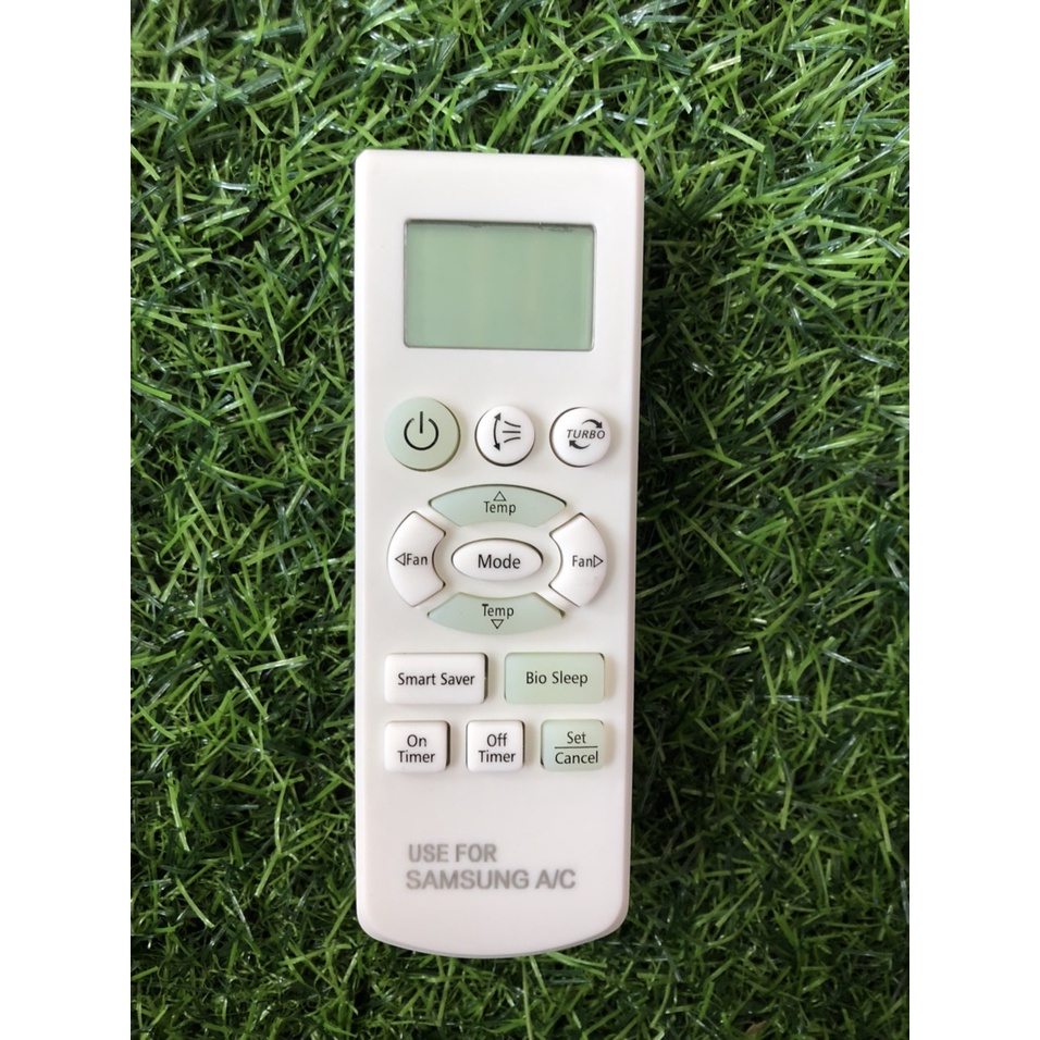 Điều khiển điều hòa SamSung mặt trắng nhỏ 5 nút xanh nhạt - tặng kèm pin - Remote máy lạnh samsung thay thế hàng zin