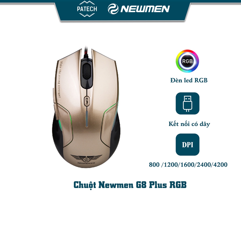 Chuột máy tính có dây Gaming NEWMEN G8Plus,4200DPI 5 chế độ kèm LED RGB độ bền 20 triệu clicks-Hàng chính hãng,BH 24 thá