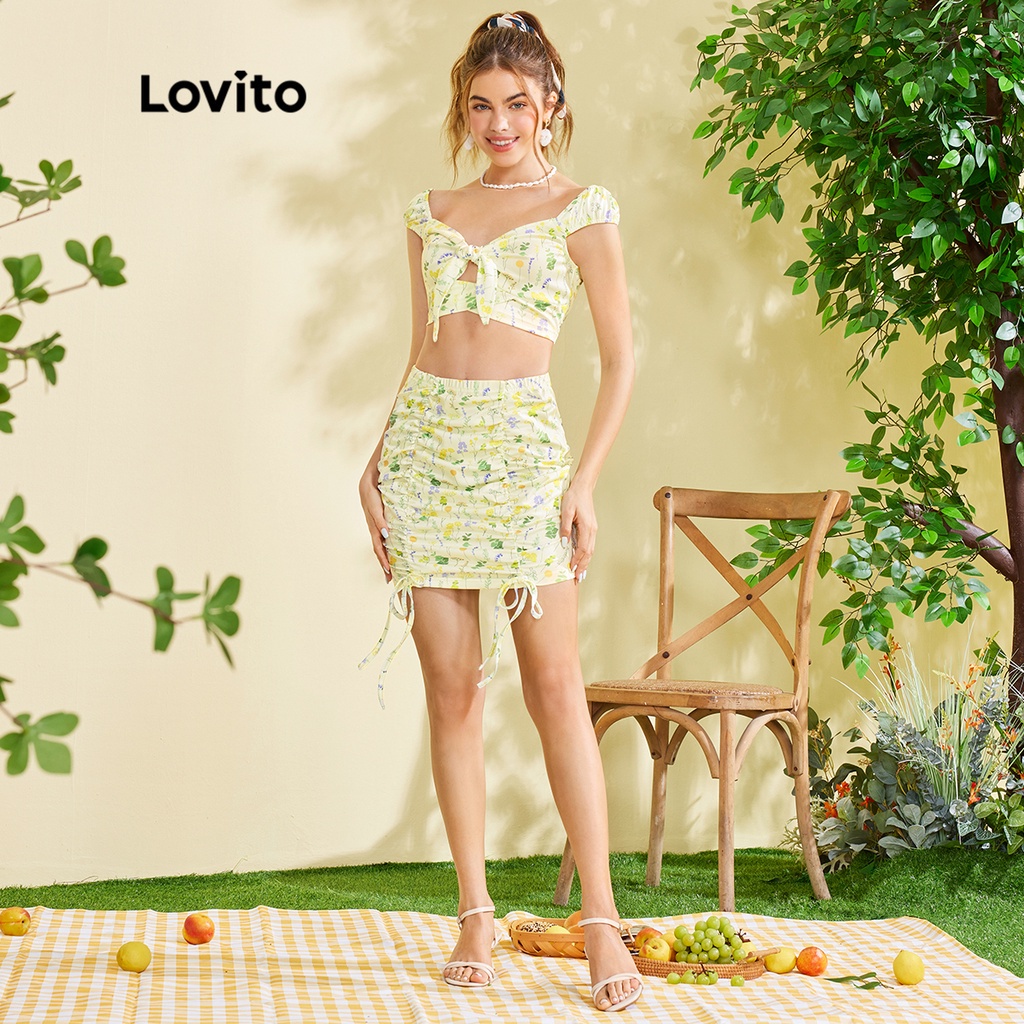 Lovito FREE NATURE Chân Váy Dây Rút Phối Nơ Xinh Xắn Thời Trang L28EE008 (Xanh Lá Cây Nhạt)