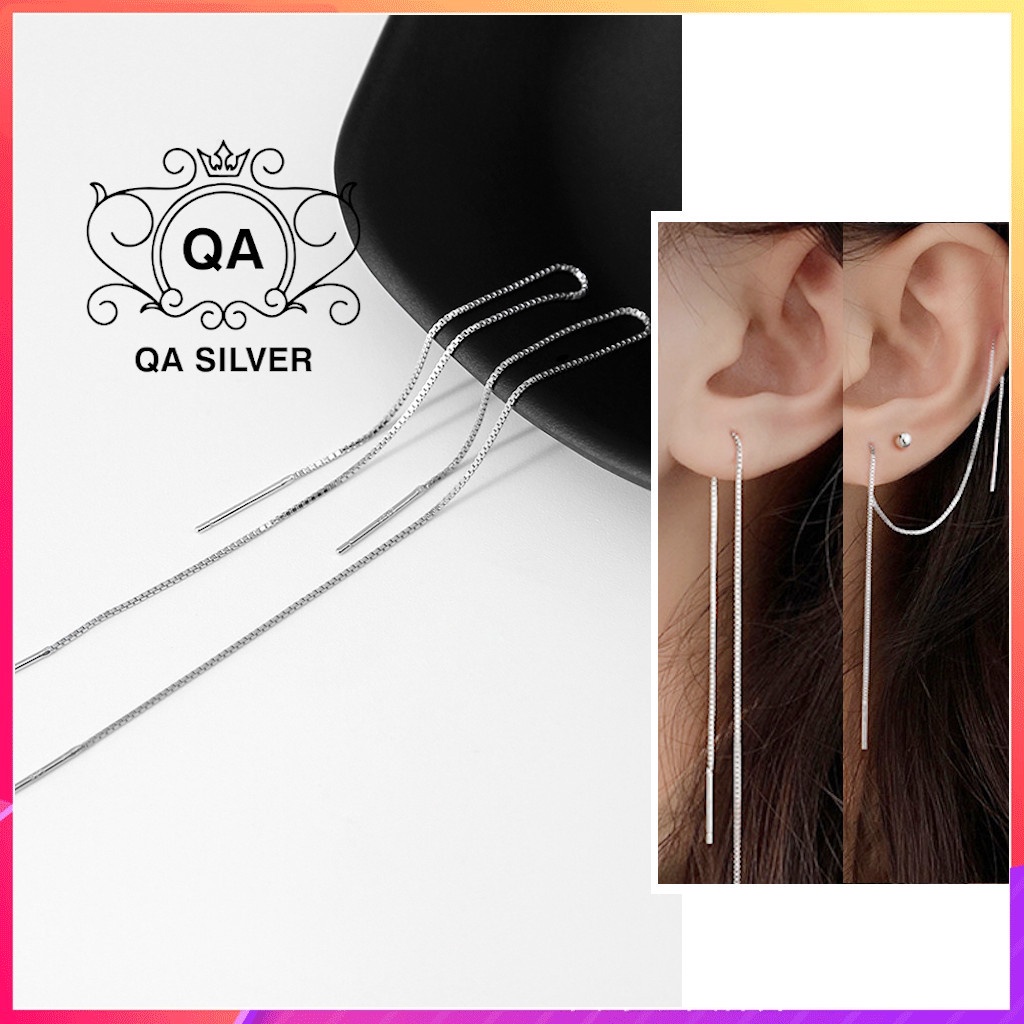 Khuyên tai bạc 925 sợi mảnh dài bông nữ tua tối giản S925 CHAIN Silver Earrings QA SILVER EA190815