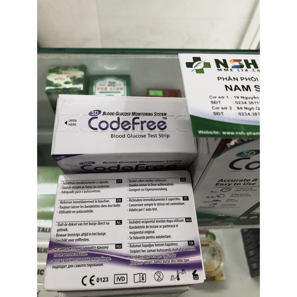 HỘP 50 test thử Que thử đường huyết SD Codefree 50  25 que test thử Que thử tiểu đường SD Code free SD CODEFREE HÀN QUỐC