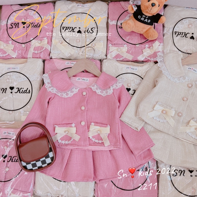 Set dạ cổ ren sn kids cho bé gái