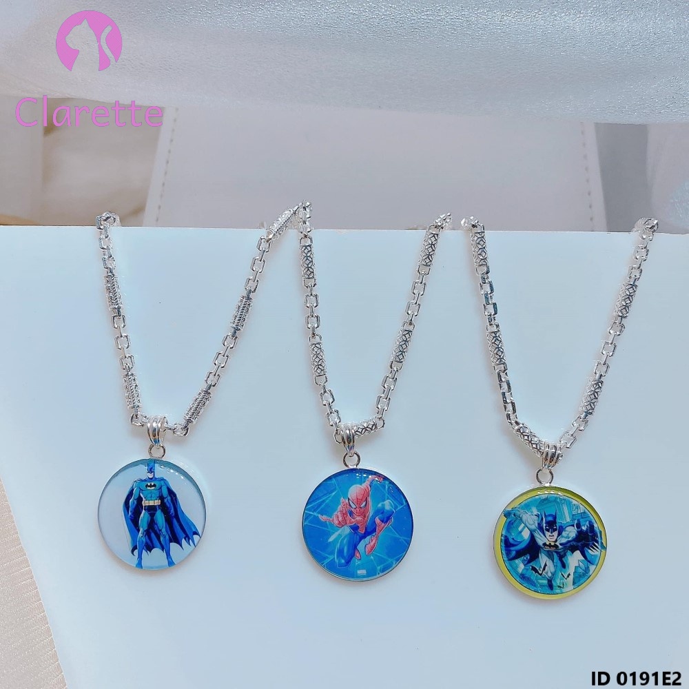 Vòng cổ bạc cho bé nam hình siêu nhân, hình người nhện, hình người dơi khắc tên theo yêu cầu Clarette 0191E