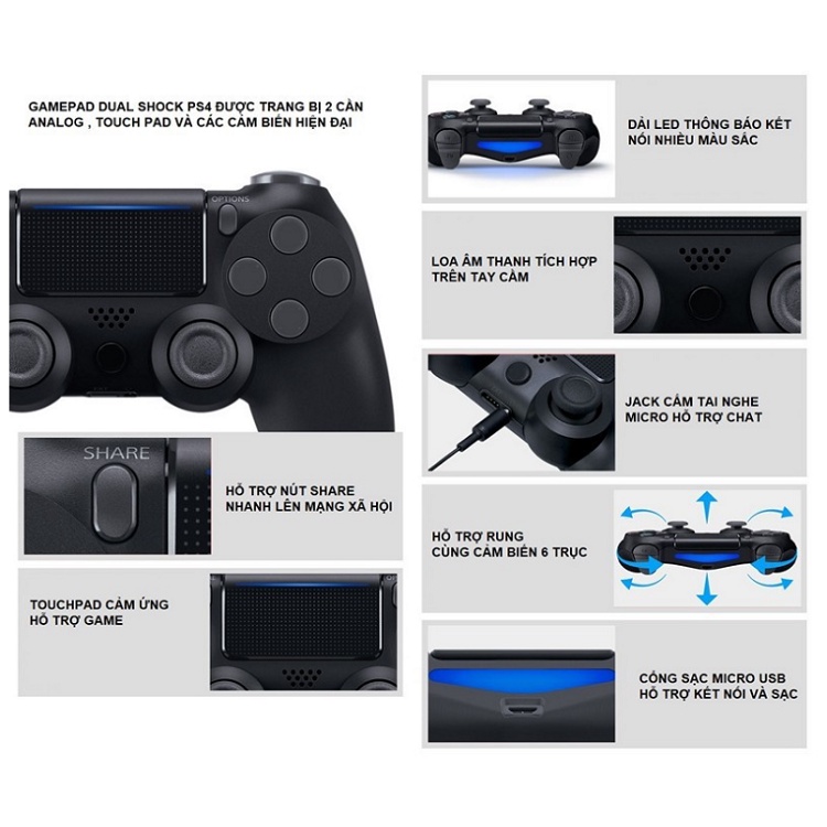 Tay Chơi Game Bluetooth, Dùng Cho Máy PS4 Cho PC / Laptop / Điện Thoại Android / IOS / Tab - Dualshock 4