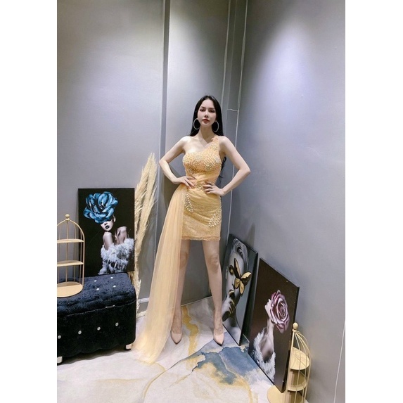 Ms1300Y ĐẦM KIM TUYẾN 1 VAI PHỐI LƯỚI DÀI SMLXL