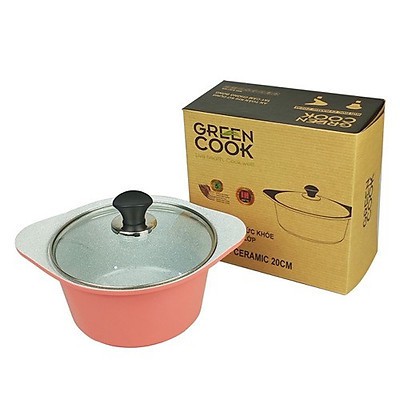 Nồi đúc ceramic vân đá đáy từ chống dính 18cm Green Cook GCS02 size 18-20-24 cm công nghệ Hàn Quốc