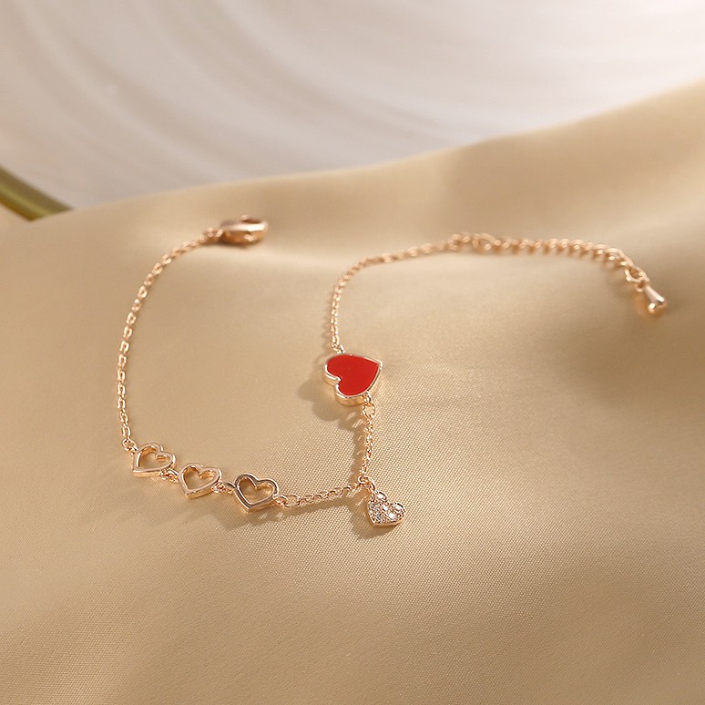 Vòng đeo tay Nữ Phong cách nữ tính Ngọt Đáng yêu Đẹp Kim loại Không phai màu Hình trái tim Màu vàng VT-063