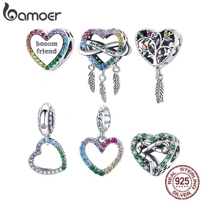 Mặt trang sức BAMOER bằng bạc 925 đính đá zircon đầy màu sắc làm vòng đeo tay/ trang sức thủ công DIY