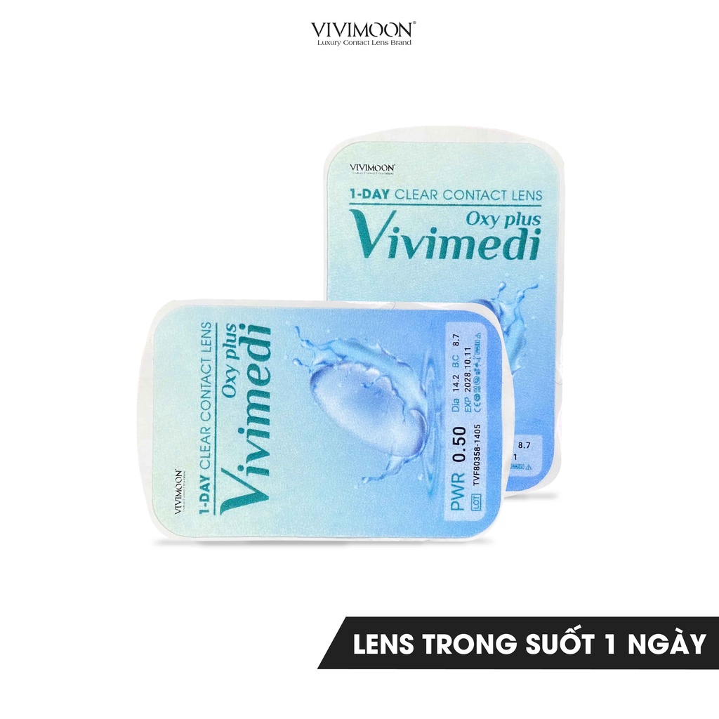 Lens 1 Ngày Trong Suốt Siêu Êm Siêu Mềm Đeo 12h Cho Mắt Thở VIVIMOON - Giá 01 chiếc - Kính Áp Tròng 1 Ngày Vivimedi