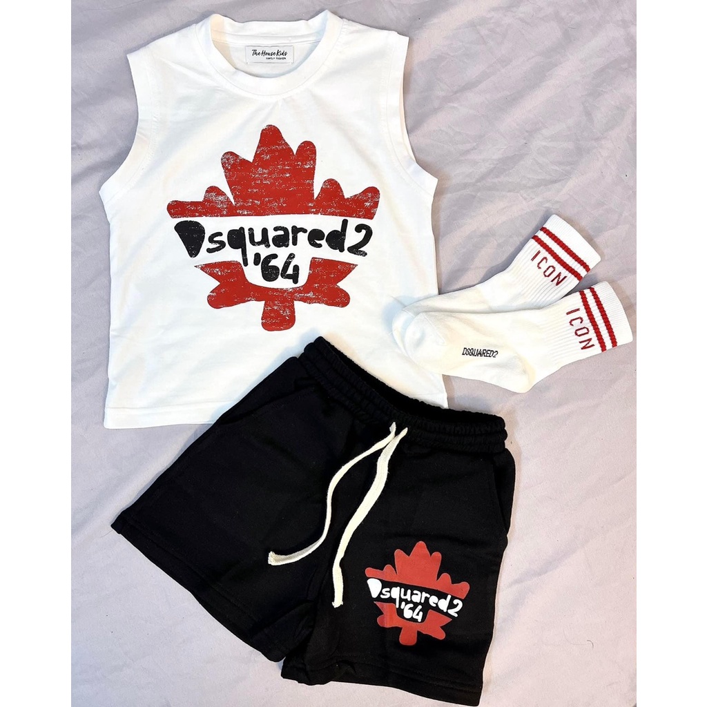 Set bộ bé trai quần đùi áo thun họa tiết Dsquare.d  vải cotton mềm mịn, thoáng mát SAMY KIDS