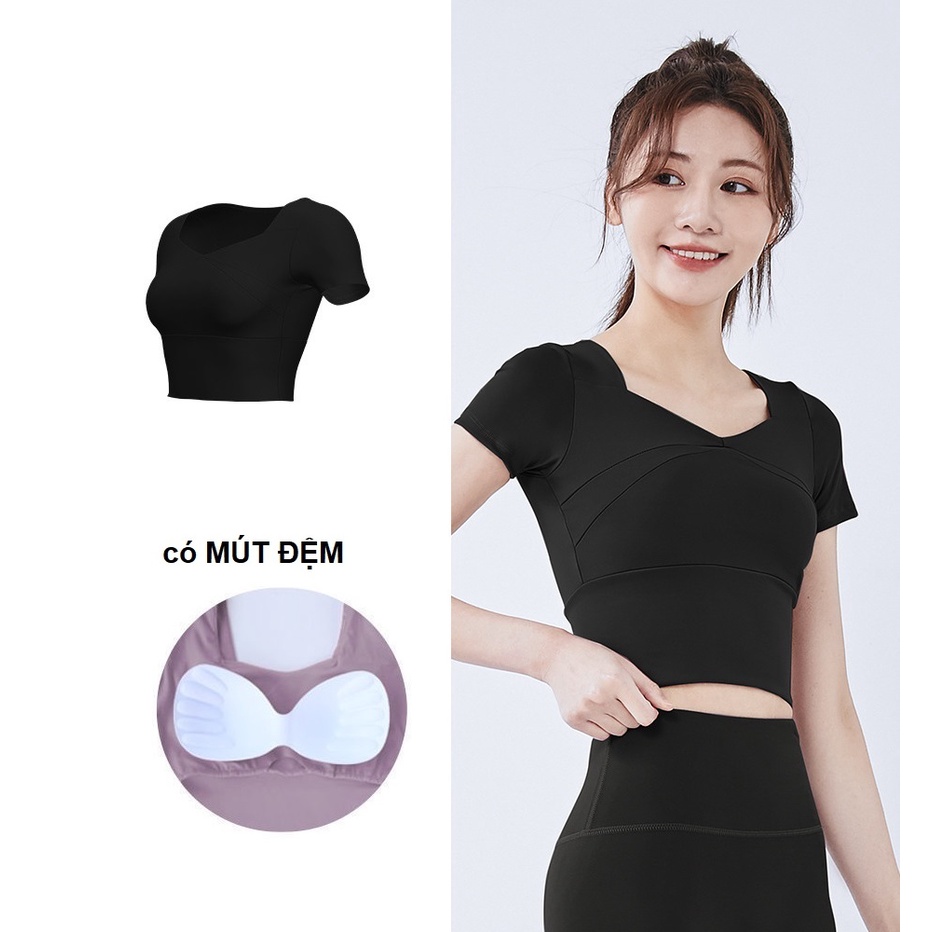 Áo tập GYM Yoga nữ có đệm mút, áo croptop thể thao nữ ôm body trẻ trung năng động GYM FASHION
