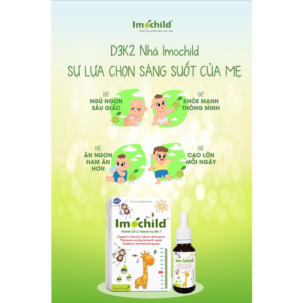SIRO Imochild D3K2  20ML hỗ trợ phát triển chiều cao, trí não, giúp trẻ hấp thu canxi