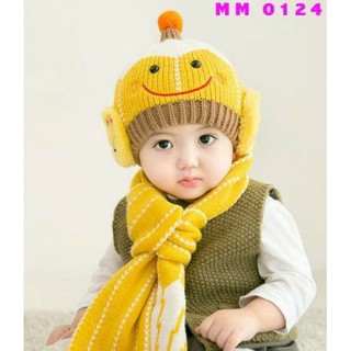 Set Khăn Mũ Len Hình Mặt Cười Cho Bé