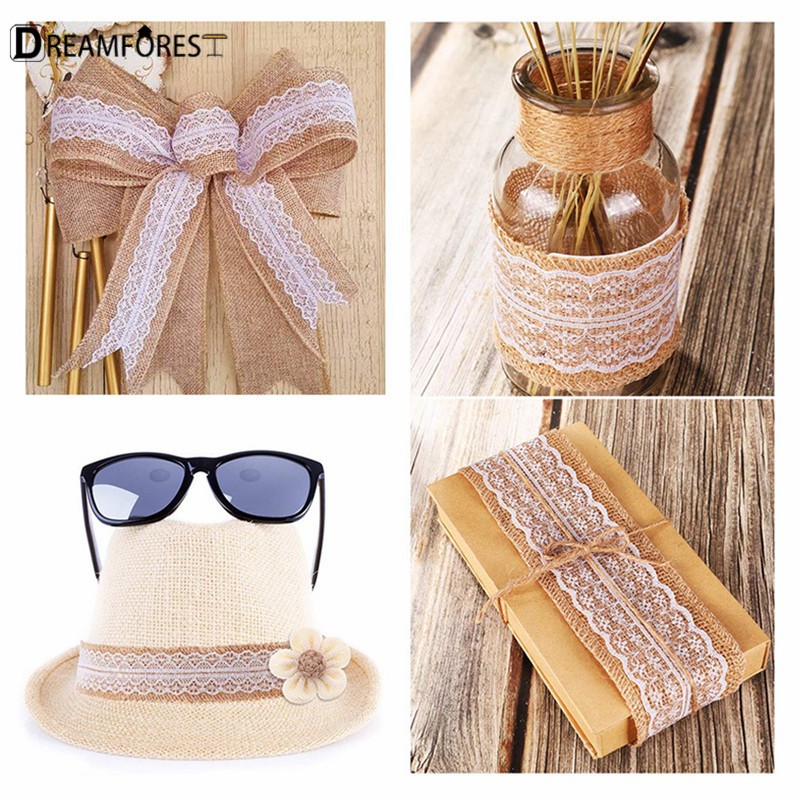 Dây ruy băng vải bố phối ren dùng để trang trí tiện dụng dài 2m