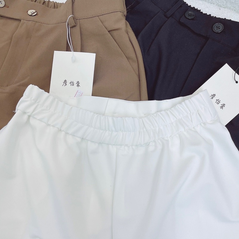 [Ảnh thật/Video]Quần sooc vải hai cúc ngang chun sau thiết kế gập gấu Hàn Quốc