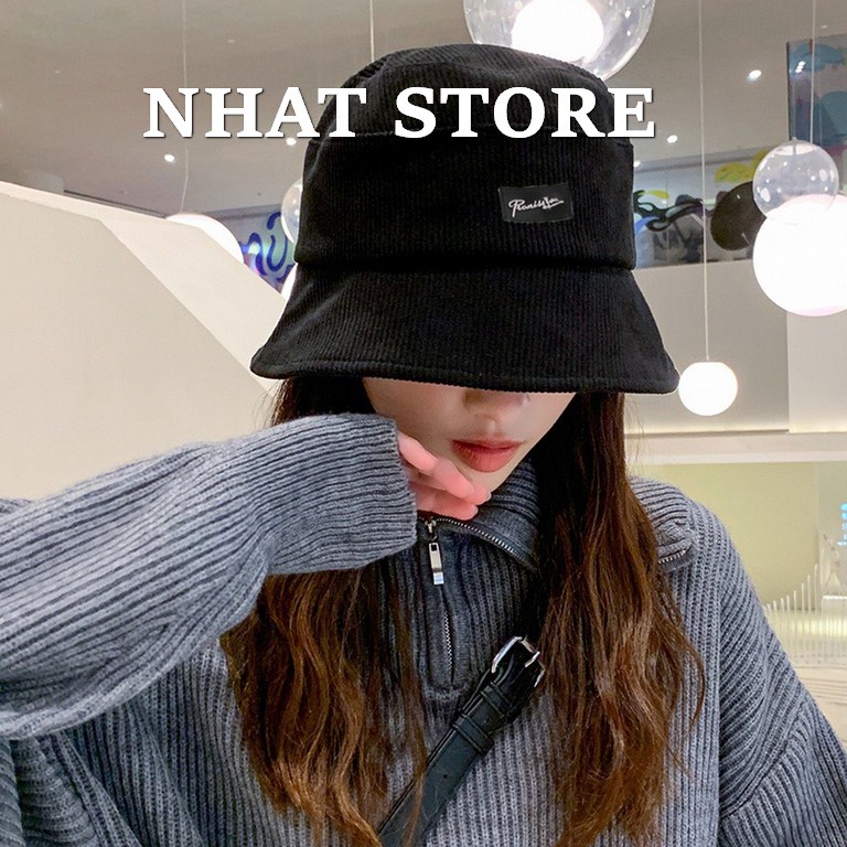 Mũ bucket Hàn Quốc, nón nữ vành tròn vải nhung Nhat Store