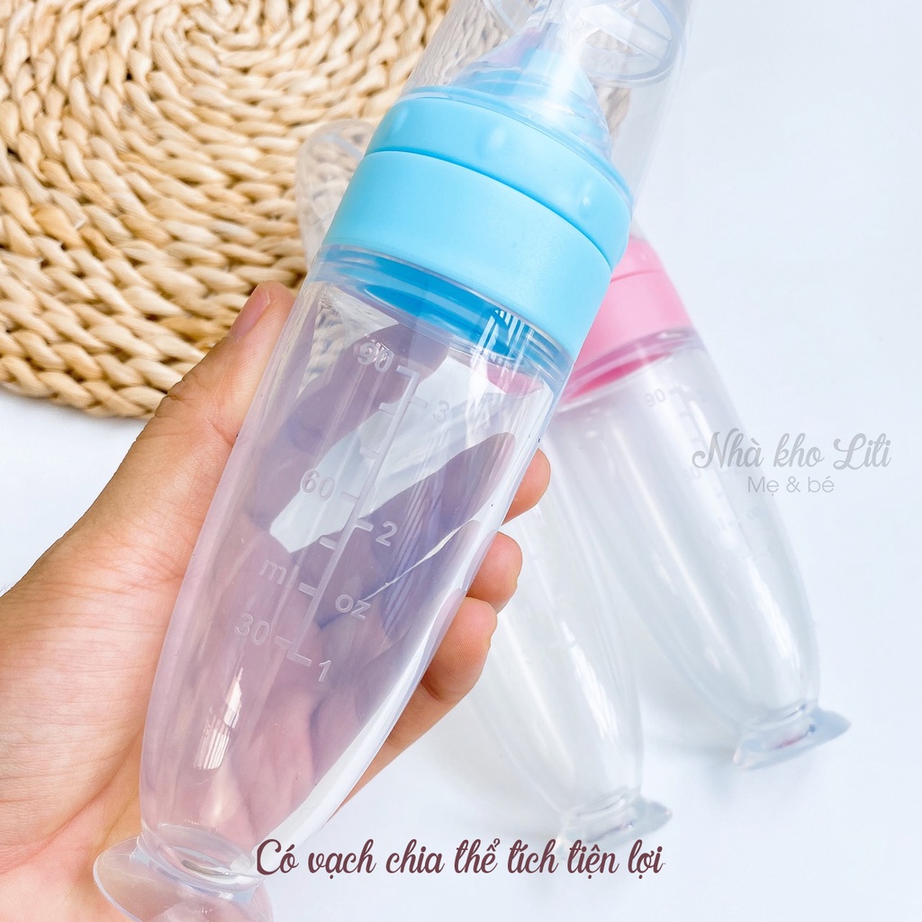 Bình thìa đút bột ăn dặm chất liệu silicon siêu mềm cho bé, có vạch chia tiện lợi