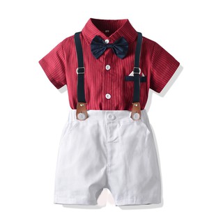 Set body đỏ quần trắng và nơ - set bé trai đi tiệc