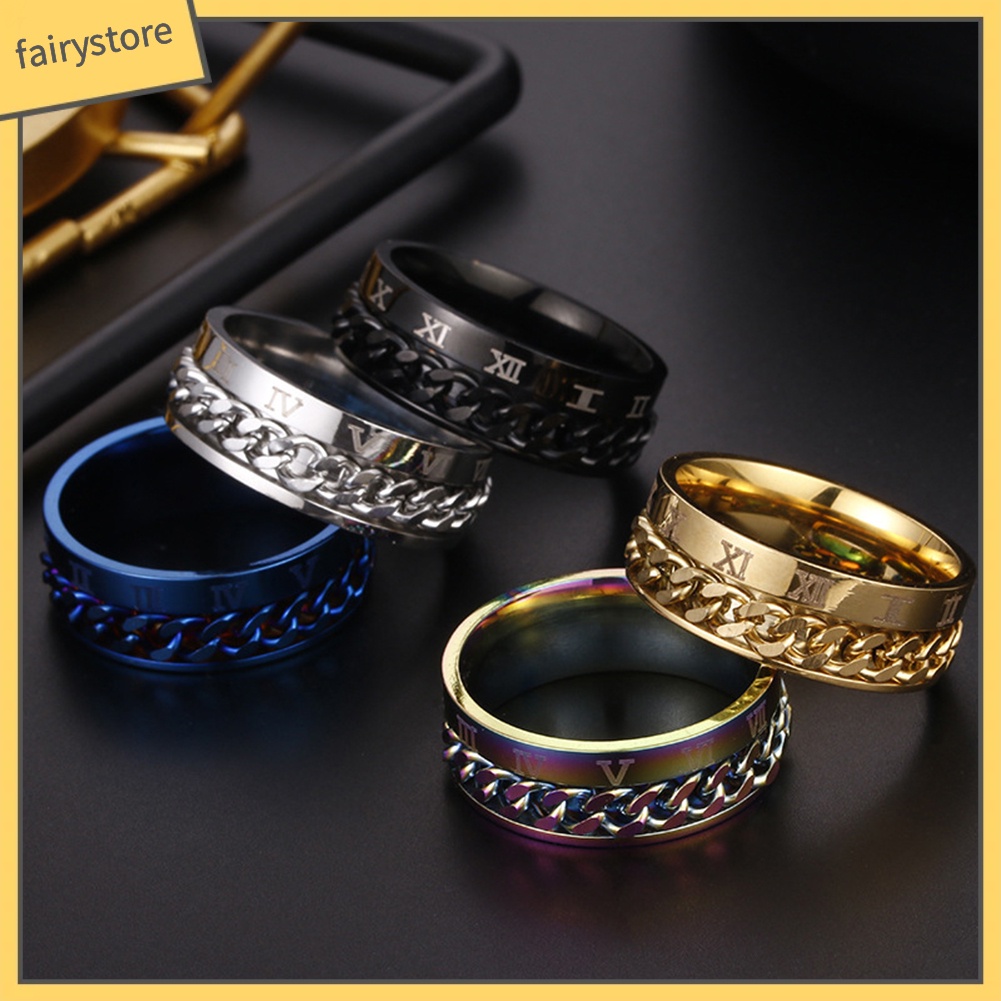 Nhẫn thép titan khắc họa tiết số La Mã thời trang