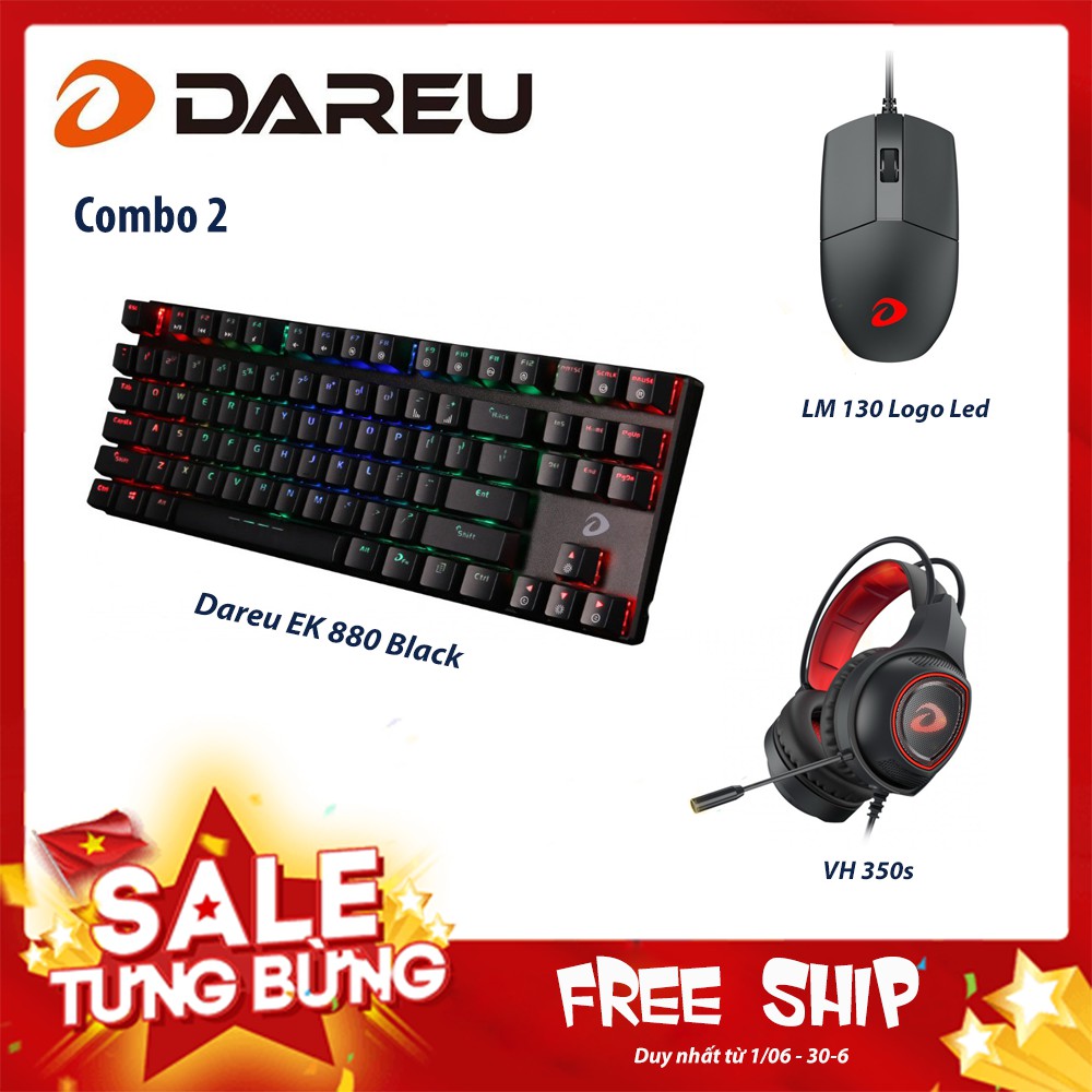 Combo Bàn Phím Cơ - Bàn Phím Giả Cơ Dareu - EK 880 - EK 87 - LK 160 + Chuột Gaming LM130 + Tai nghe chụp tai VH 350s | BigBuy360 - bigbuy360.vn