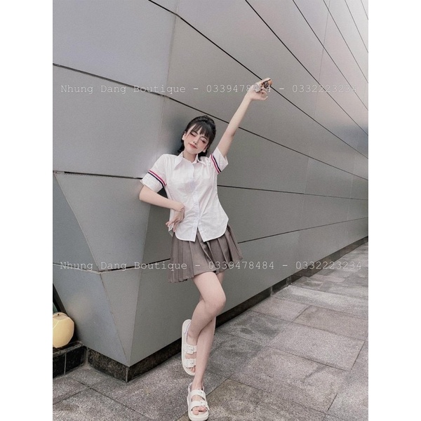 Áo sơ mi thô sọc tay cộc lỡ ms85
