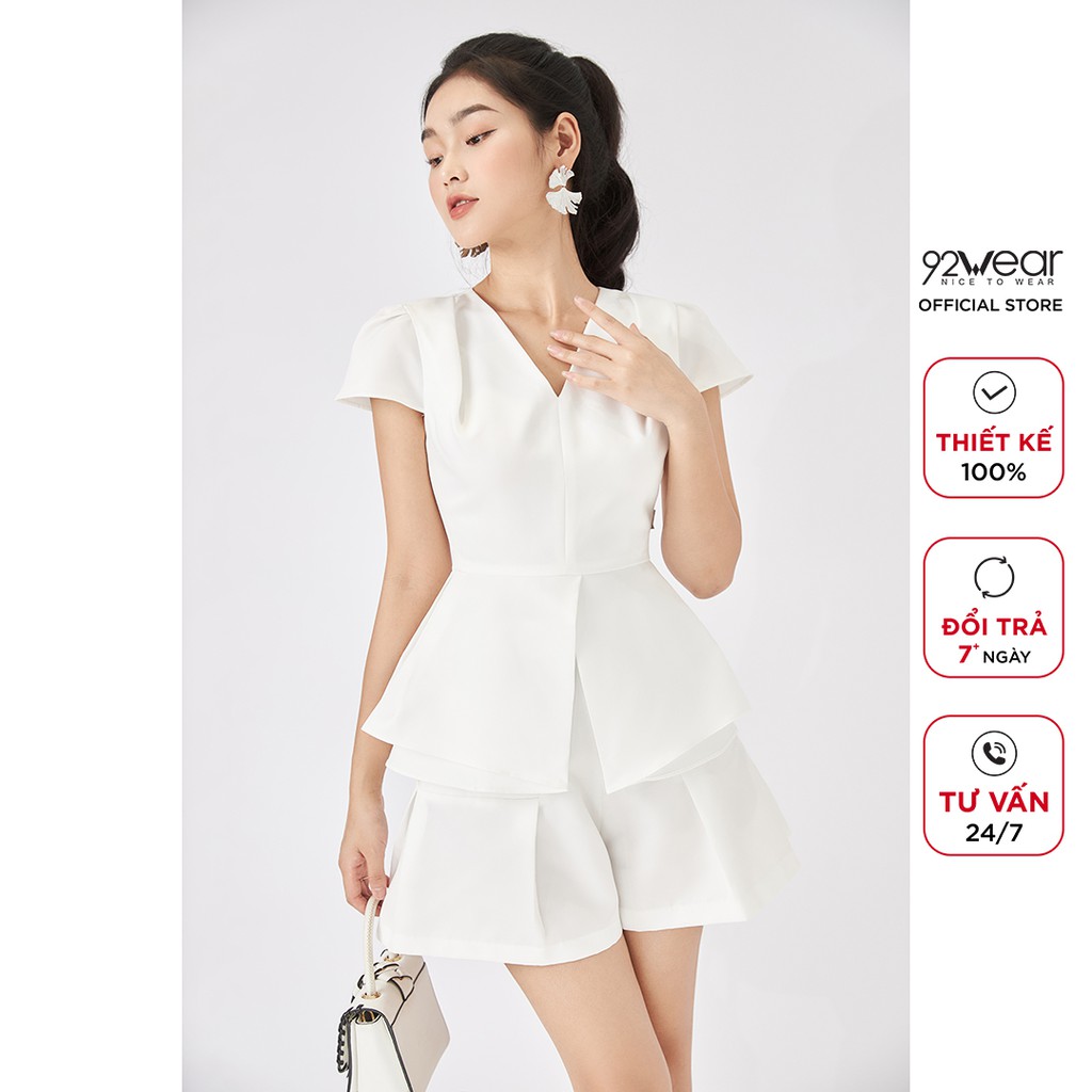 Áo sơ mi nữ kiểu 92WEAR thiết kế công sở cổ V thanh lịch  ASA1521