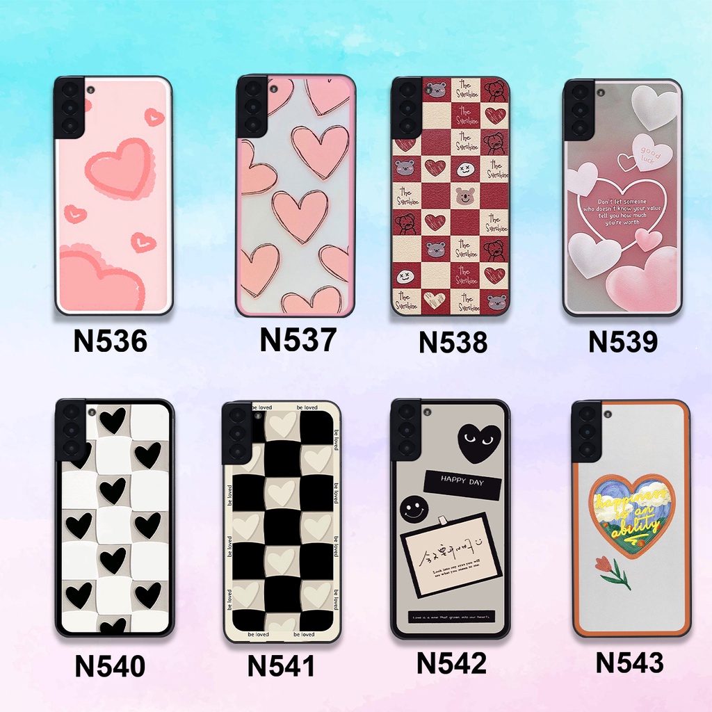 Ốp Samsung S21 / S21 FE / S21 Plus / S21+ in hình trái tim caro đen trắng , hồng cute xinh xắn dễ thương