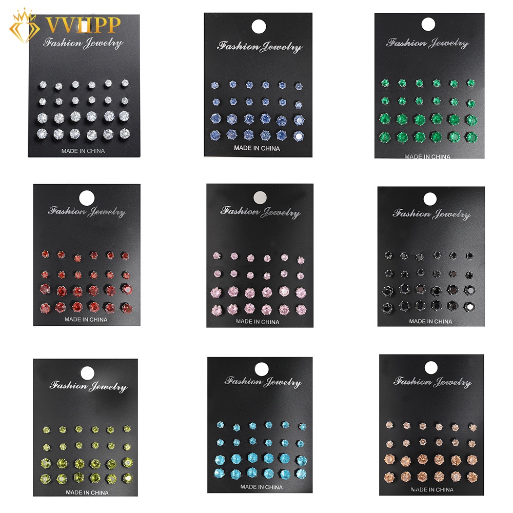 Set 24 Bông Tai Đính Đá Nhiều Màu Sắc Thời Trang Sang Trọng Cho Nữ