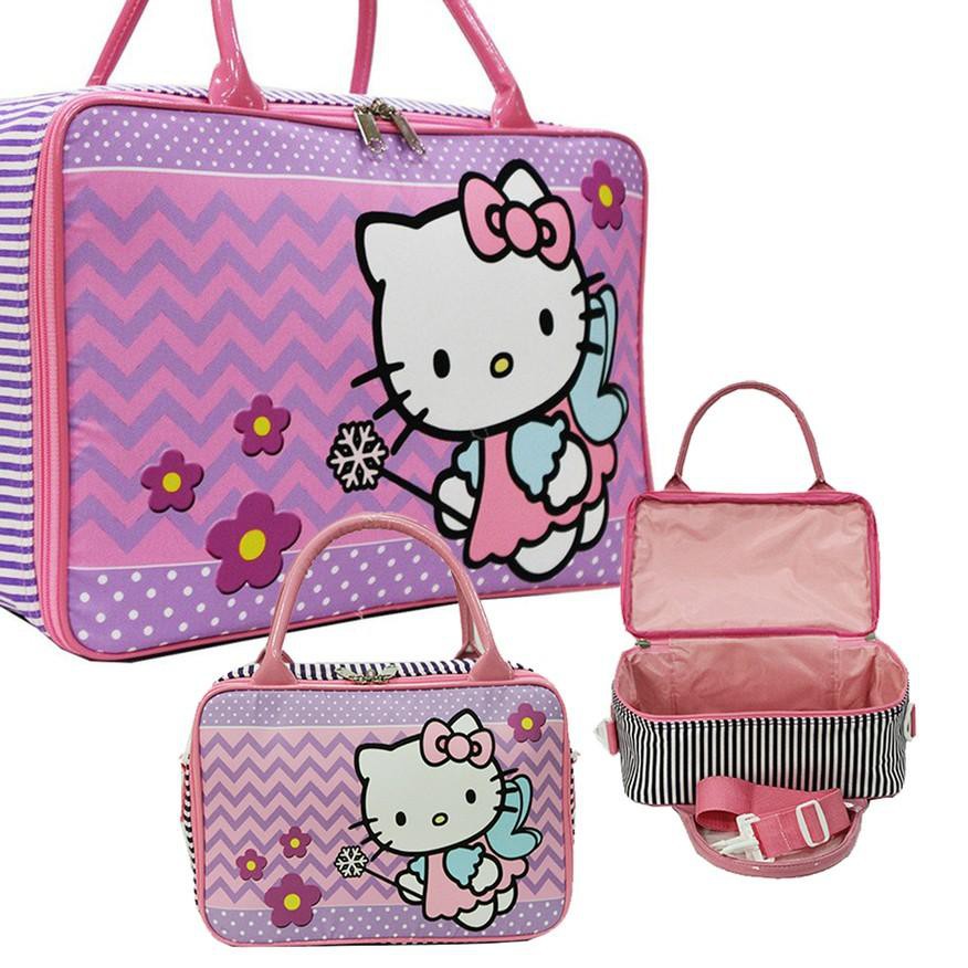 Set 2 Túi Xách Du Lịch Vải Canvas Họa Tiết Hello Kitty Dễ Thương Cho Bé L2