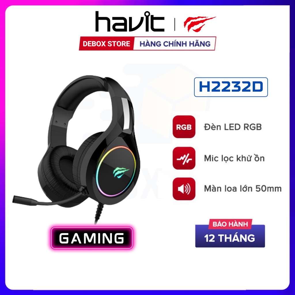 【Giao hàng nhanh】Tai Nghe Gaming Havit H2232D, Driver 50, LED RGB, Mic Khử Ồn, Đa Tương Thích - Chính hãng BH 12 Tháng