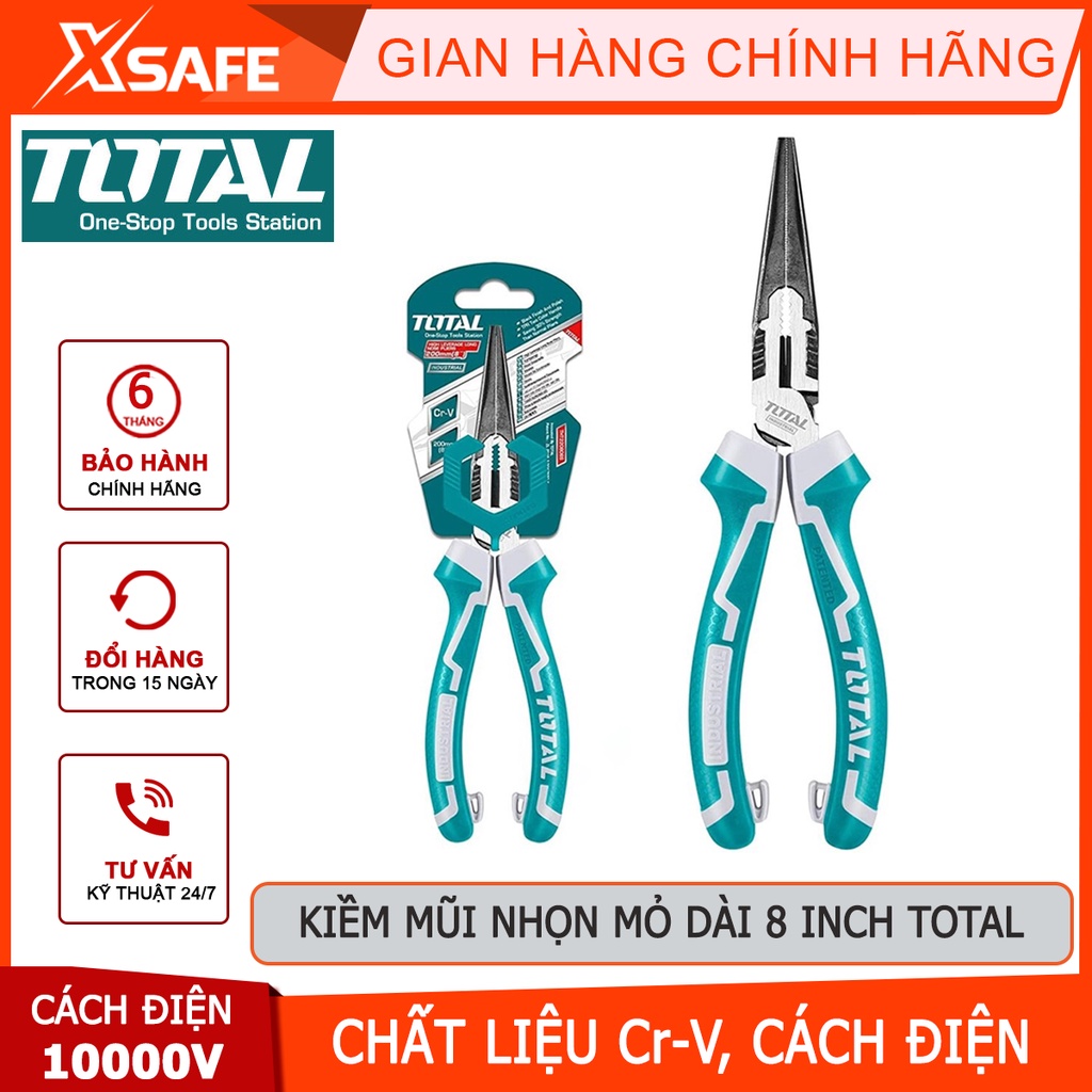 Kìm mũi nhọn mỏ dài  TOTAL THT220806 | kềm cao cấp Kích thước 8&quot;/ 160mm, Chất liệu bằng thép CR - V, đen bóng, Độ bền