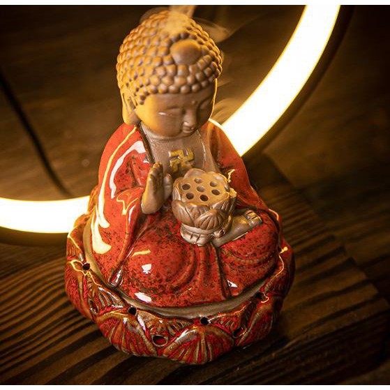 Thác khói trầm Tân Nguyên, tượng bổn sư, thác khói Phật Tổ Như Lai làm bằng gốm sứ cao cấp kèm đèn led