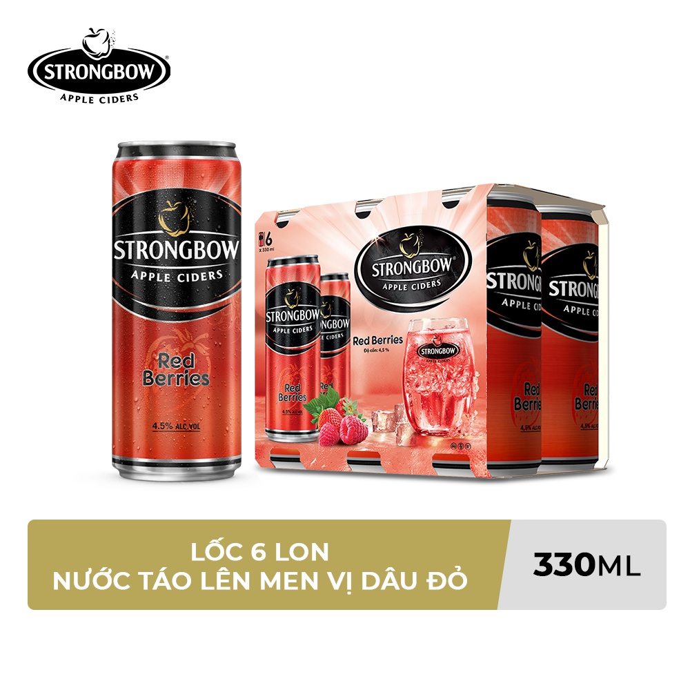 Nước ép lên men vị dâu đỏ, táo, mật ong, hoa elder Strongbow lon 330ml