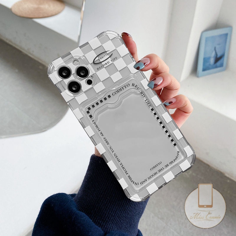 Ốp Điện Thoại Tpu Mềm Họa Tiết Lưới Có Ngăn Đựng Thẻ Cho iPhone 7Plus 6 6s 7 8 Plus 11 12 13 Pro Max 14 Pro Max X XR XS Max SE 2020