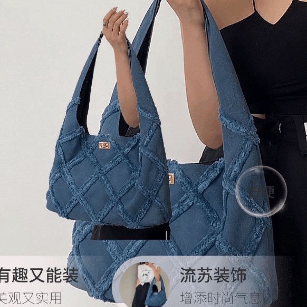 ❦◇Túi Xách Tote Chất Liệu Denim Kích Thước Lớn Phối Tua Rua Phong Cách Thời Trang Mới 2022 Dành Cho Nữ