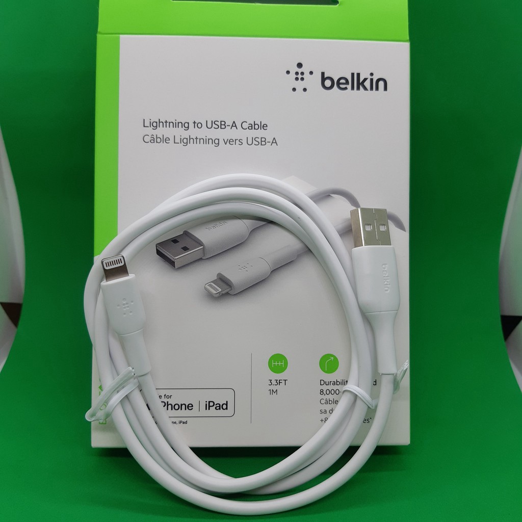 Cáp Sạc Nhanh IPHONE USB - Lightning BELKIN Chính Hãng Của Mỹ, Dài 1m, Màu Trắng, Độ Bền Cao, Bảo Hành 12 Tháng