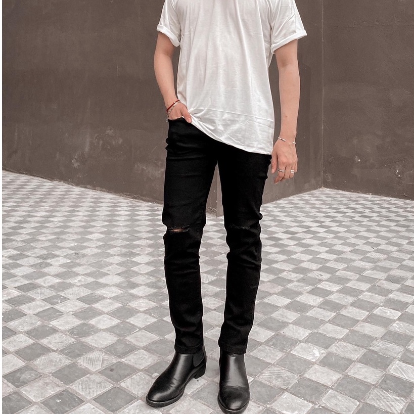 ❀▧Quần bò skinny rách gối nam đen bigsize MALTRIK chất jeans cao cấp co dãn 4 chiều cực đẹp có size dành cho người béo