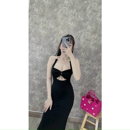 Đầm nữ dáng dài maxi kiểu cổ dây yêm khoen bụng hot