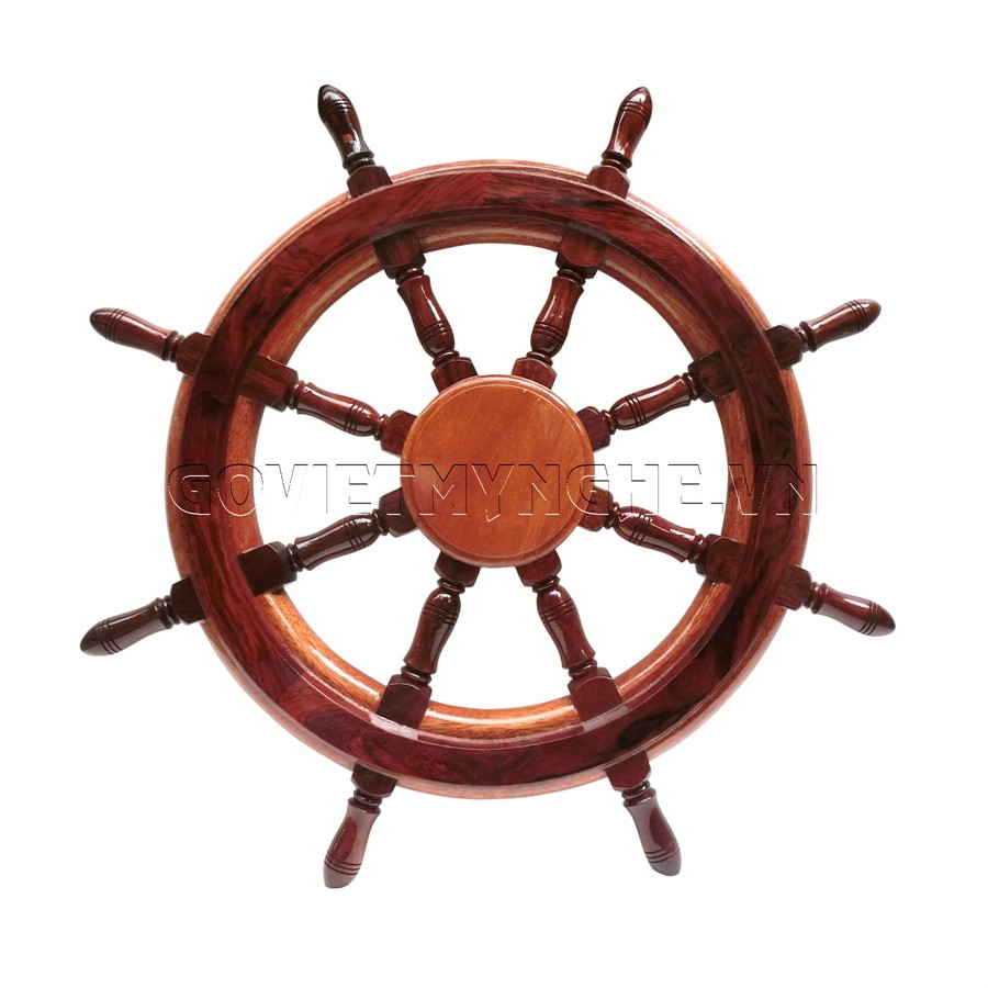 Mô hình bánh lái tàu gỗ trang trí treo tường - Vô lăng tàu gỗ trang trí Ø40cm - Gỗ căm xe tự nhiên