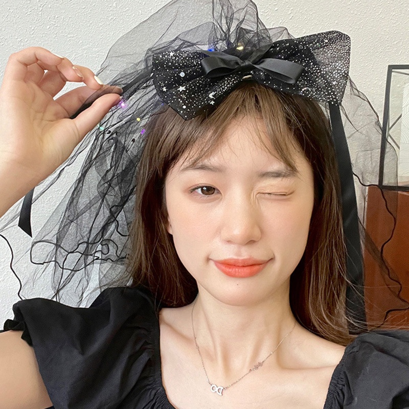 Kẹp Tóc Nơ Lưới Màu Đen Đính Mạng Che Mặt Cho Cô Dâu