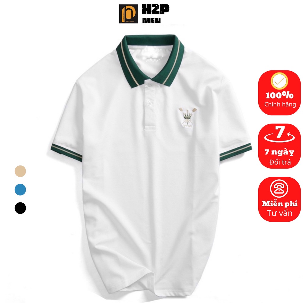 Áo polo nam phối cổ MiNo trẻ trung, Áo thun nam thêu logo phi hành gia vải chất thun cotton mềm mát H2P