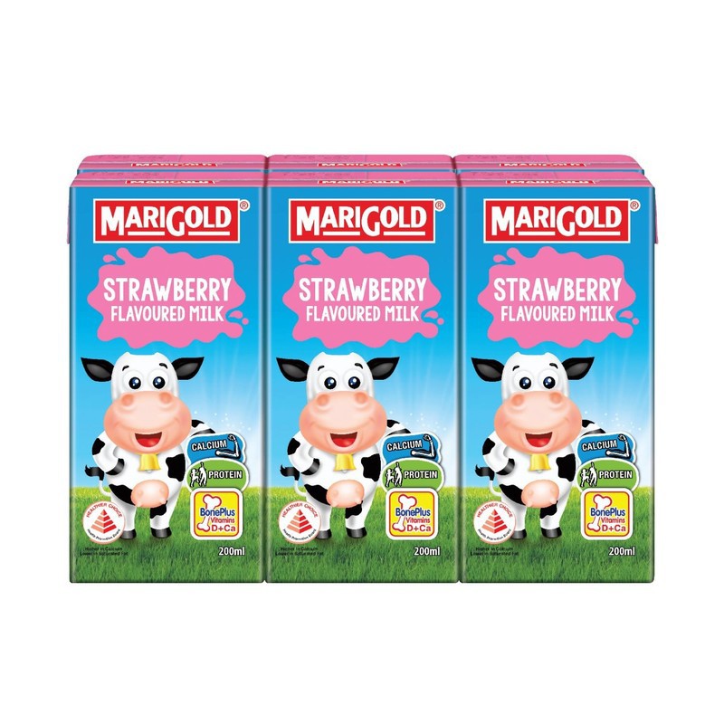 Sữa tươi Marigold Singapore vị full cream, dâu , socola  – 200ml x 3 hộp (1y+)