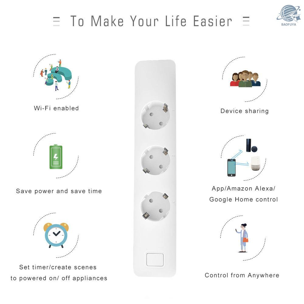 BF Tuya Smart WIFI Power Strip EU Standard with 3 Plug and 2 USB Port Compatible with Amazon Alexa and Google Home